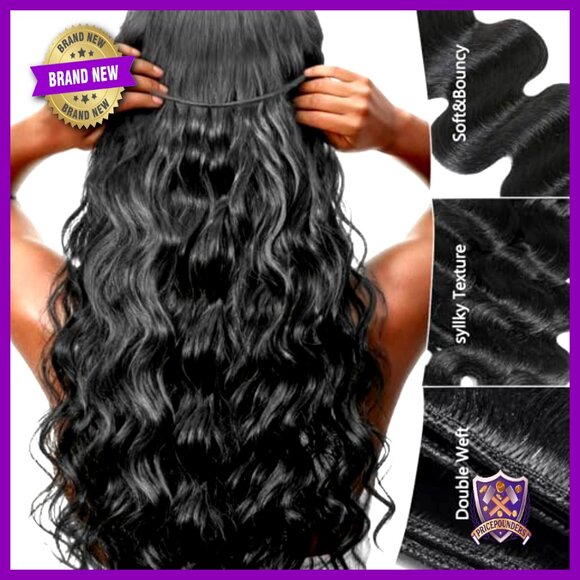 Body Wave Human Hair Extensions 4 Bundles with 5x5 HD Lace Closure